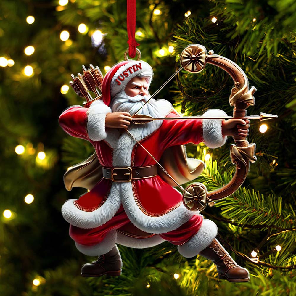 Custom Name Archery Santa Ornament, Christmas Gift