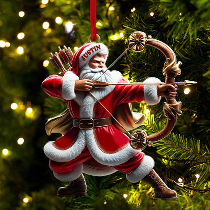 Custom Name Archery Santa Ornament, Christmas Gift