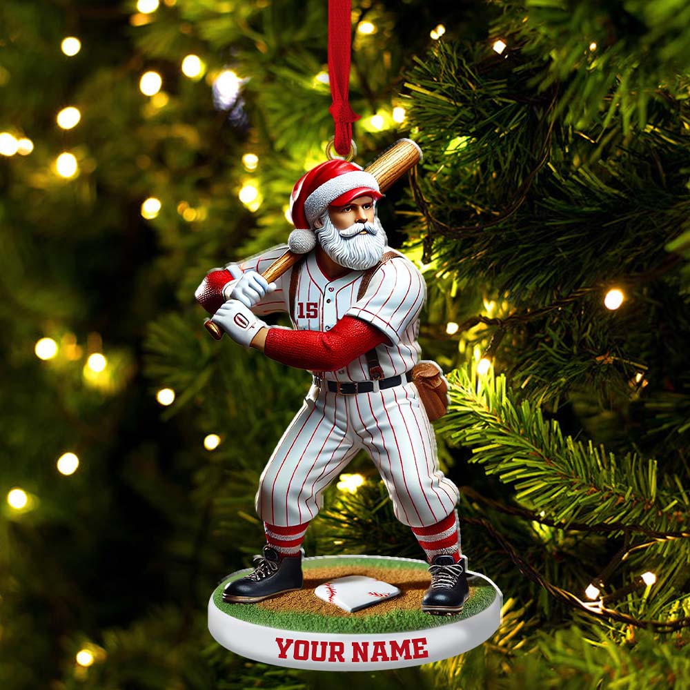 Custom Name and Number Baseball Ornament, Baseball Christmas Gift