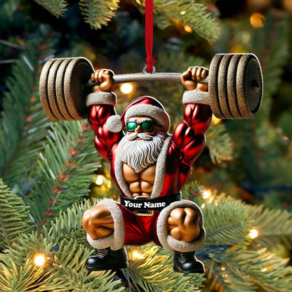 Custom Name Gym Work Out Santa Ornament, Gymnastics Christmas Gift