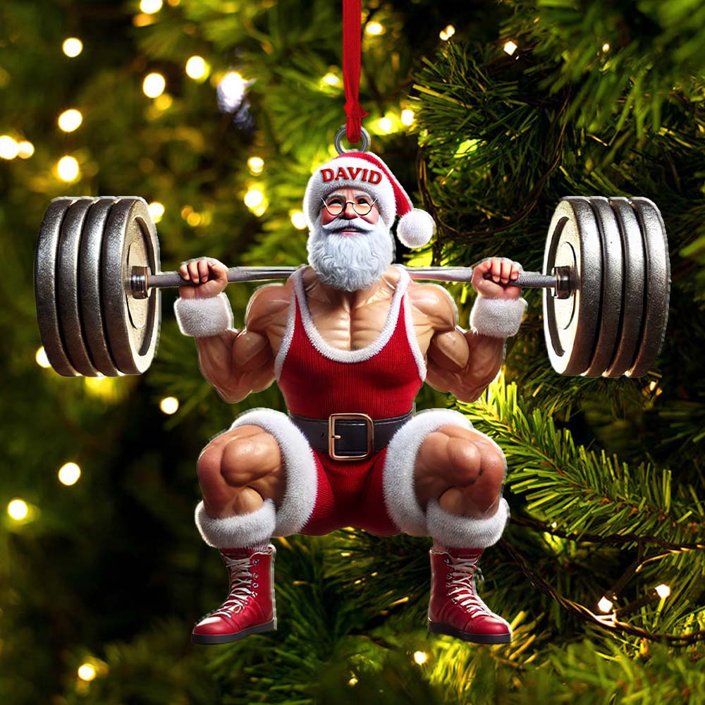Custom Name Gym Work Out Santa Ornament, Gymnastics Christmas Gift