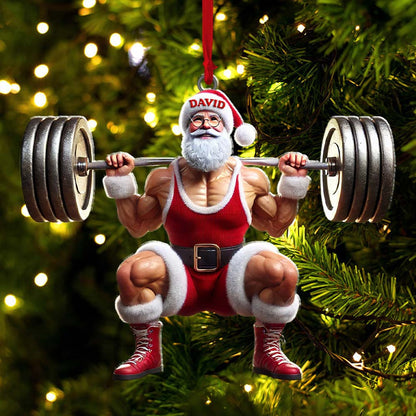 Custom Name Gym Work Out Santa Ornament, Gymnastics Christmas Gift
