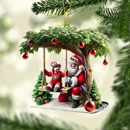 Kid And Santa Decor Christmas Ornament, Personalized Ornament