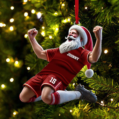 Custom Name and Number Soccer Santa Ornament, Soccer Christmas Gift