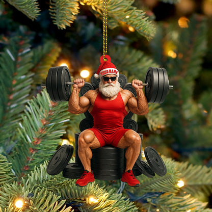 Weightlifting Santa, Home Decor, Christmas Ornament, Personalized Ornament