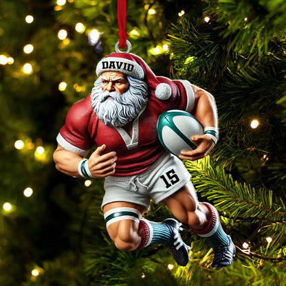 Custom Name Rugby Football Santa Ornament, Rugby Football Lover Christmas Gift