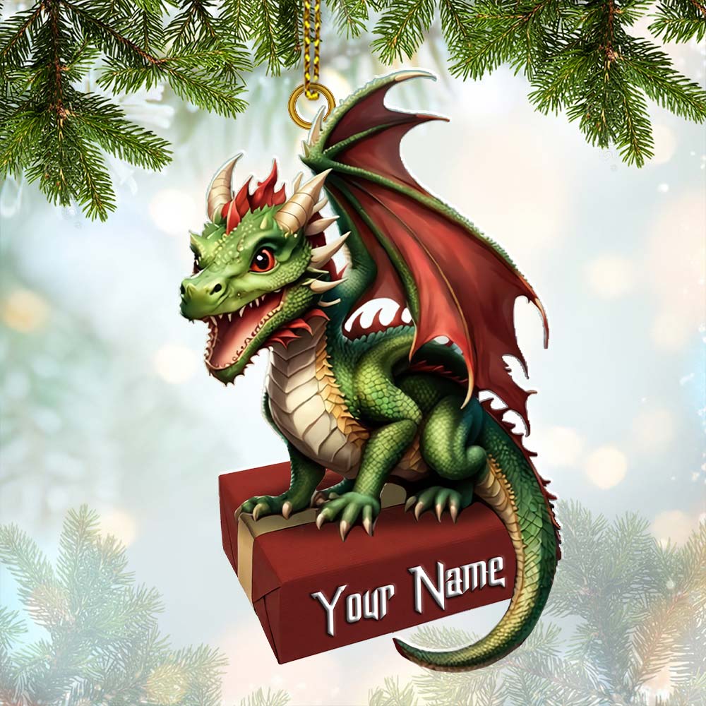 Custom Name Dragon Ornament, Christmas Gift for Dragon Lover