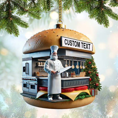 Custom Name Hamburger Shop Ornament, Hot Dog Santa Christmas Gift
