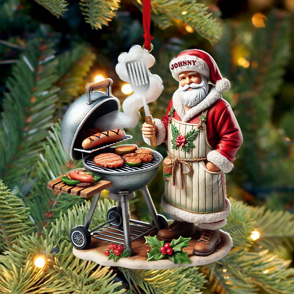 Custom Name Santa Grill Ornament, Christmas Gift
