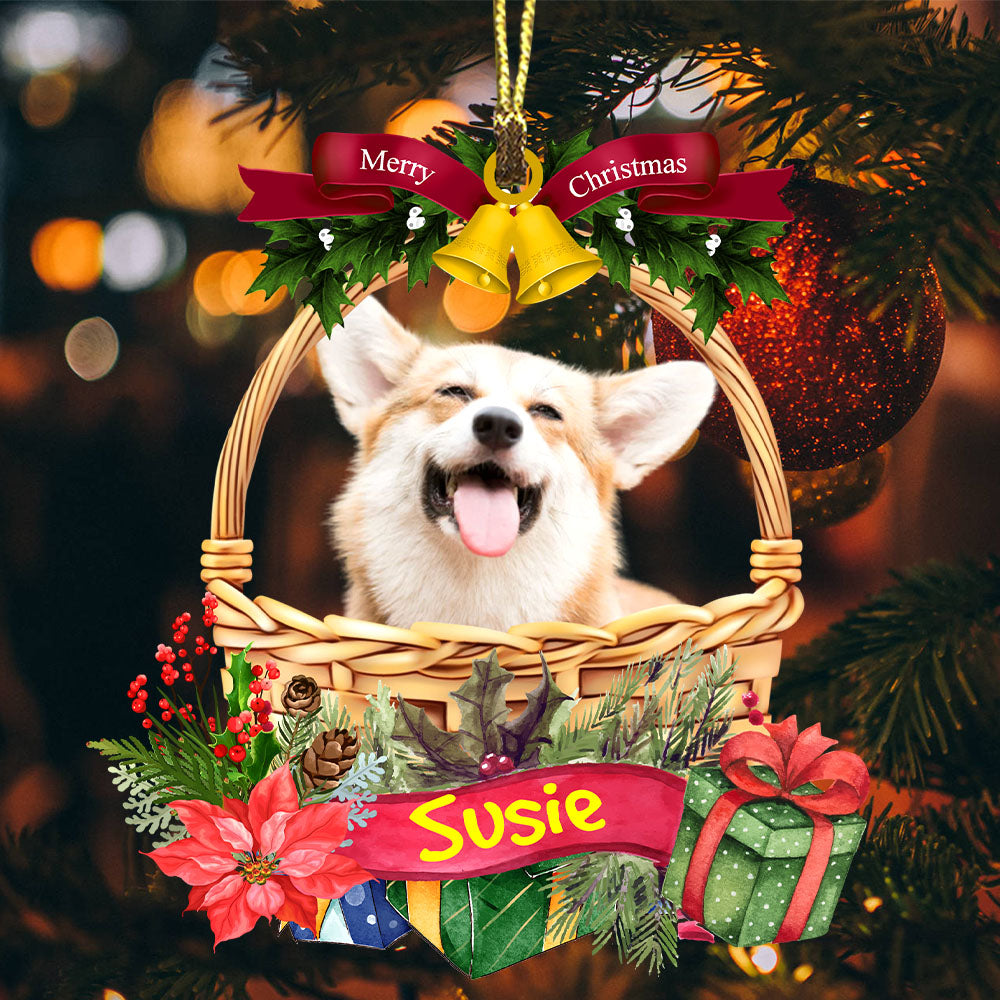 Merry Christmas Cute Pet Photo  - Custom Photo And Name, Personalized Acrylic Ornament - Gift For Pet Lover