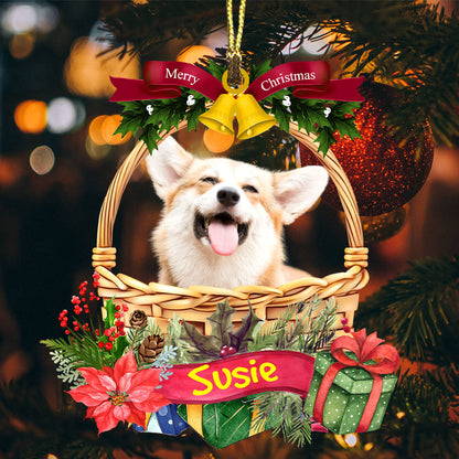 Merry Christmas Cute Pet Photo  - Custom Photo And Name, Personalized Acrylic Ornament - Gift For Pet Lover