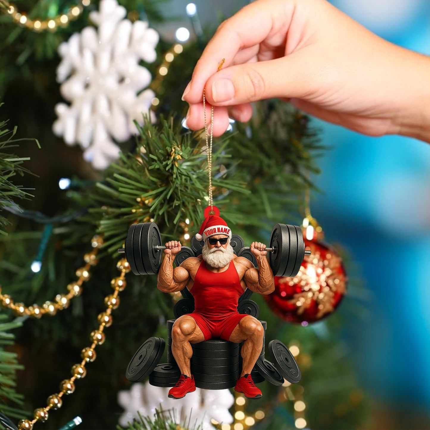 Weightlifting Santa, Home Decor, Christmas Ornament, Personalized Ornament