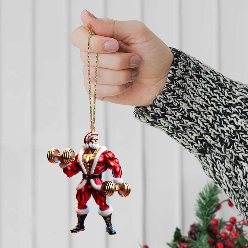 Custom Name Gym Work Out Santa Ornament, Gymnastics Christmas Gift