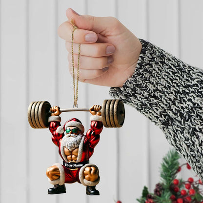 Custom Name Gym Work Out Santa Ornament, Gymnastics Christmas Gift