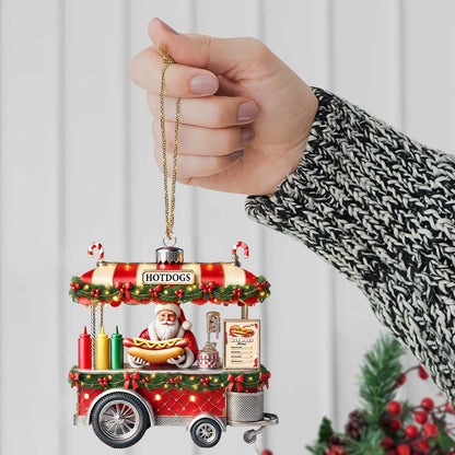 Custom Name Hot Dog Shop Ornament, Hot Dog Santa Christmas Gift