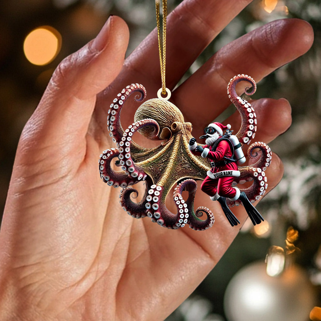 Octopus And Santa Home Decor Christmas Ornament, Personalized Ornament