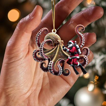 Octopus And Santa Home Decor Christmas Ornament, Personalized Ornament