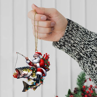 Custom Name Fishing Santa Ornament, Christmas Gift