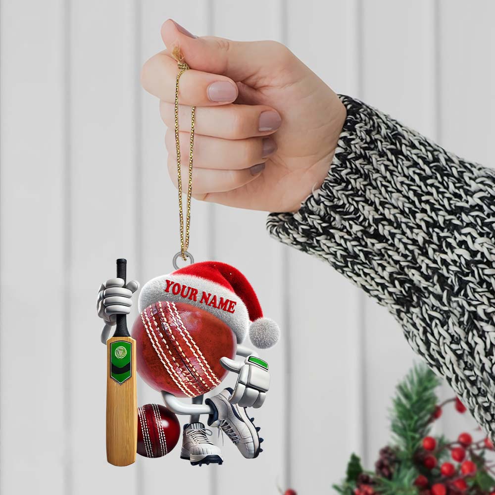 Custom Name Cricket Ball Ornament, Cricket Ball Lover Christmas Gift