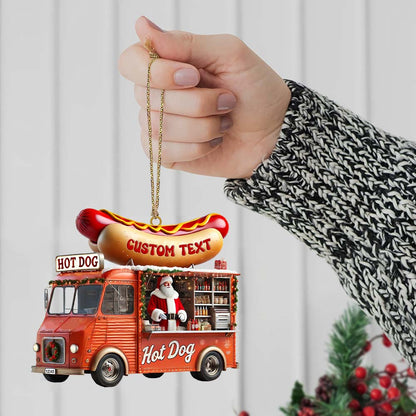 Custom Name Santa Hot Dog Ornament, Christmas Gift Decor