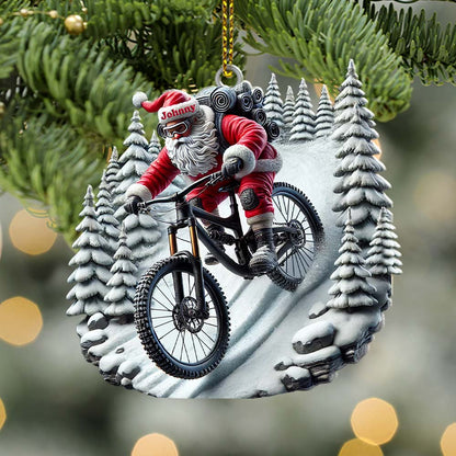 Custom Name Santa Mountain Bike Ornament, Christmas Gift for Mountain Bike Lover