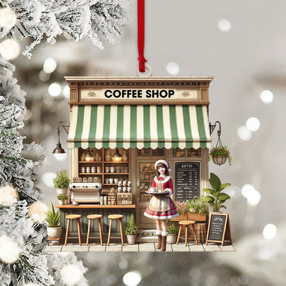 Christmas Coffee Shop Home Decor Christmas Ornament, Personalized Ornament