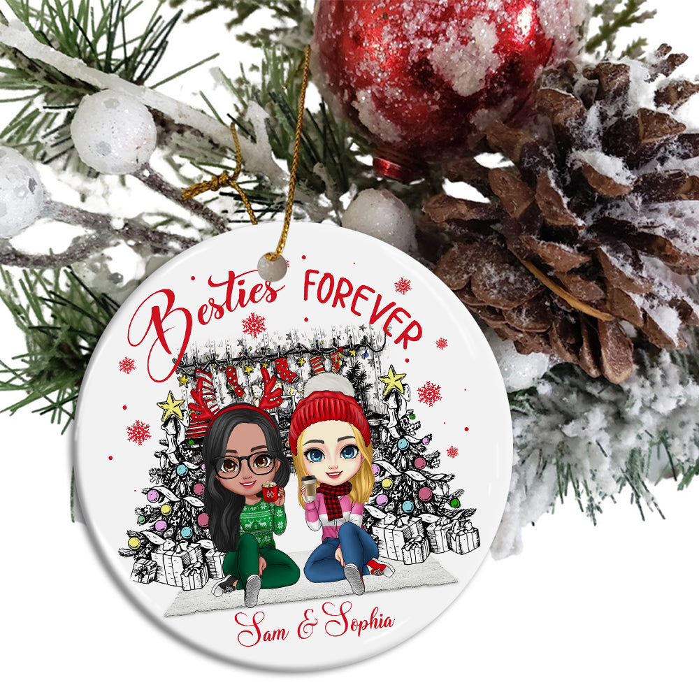 Christmas Besties Forever, Custom Appearances And Names- Personalized Ceramic Ornament - Gift For Christmas, Gift For Friends