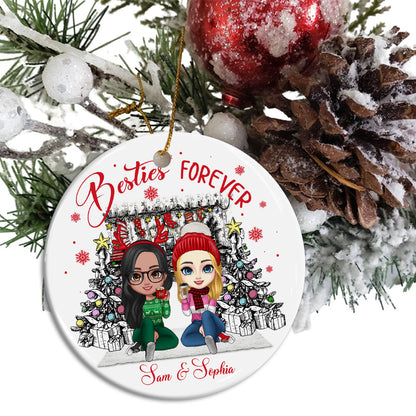 Christmas Besties Forever, Custom Appearances And Names- Personalized Ceramic Ornament - Gift For Christmas, Gift For Friends