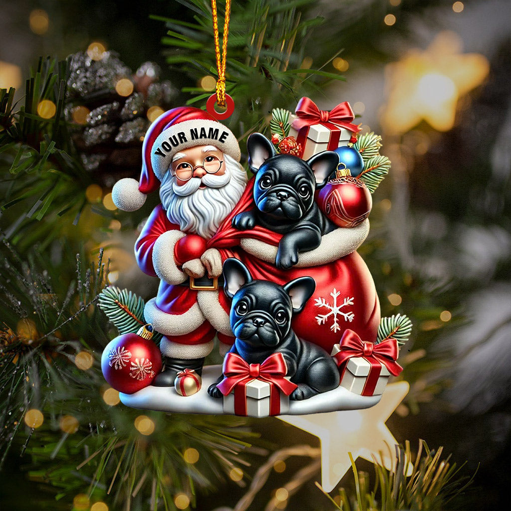 Santa And French Bulldog Home Decor Christmas Ornament, Personalized Ornament
