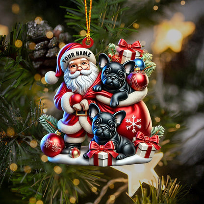 Santa And French Bulldog Home Decor Christmas Ornament, Personalized Ornament