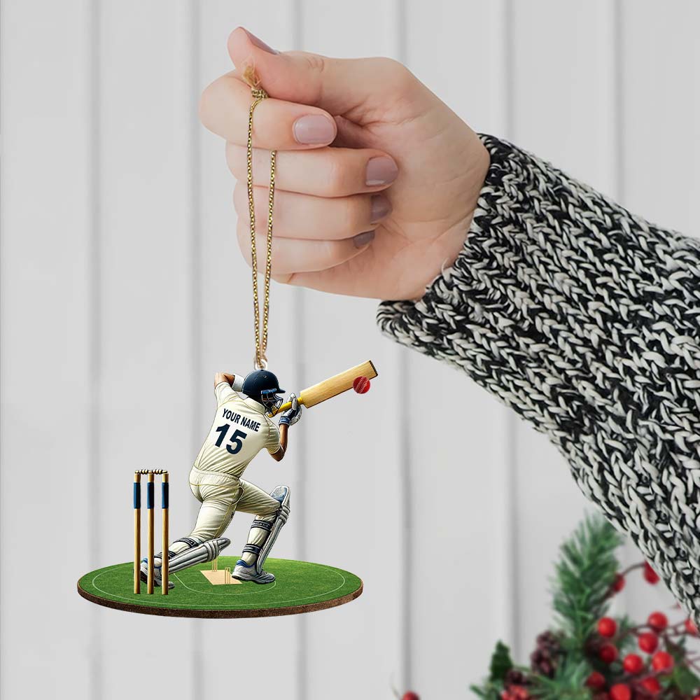 Custom Name Cricket Ball Ornament, Cricket Ball Lover Christmas Gift