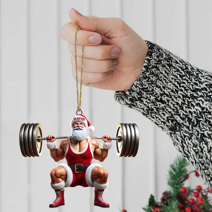 Custom Name Gym Work Out Santa Ornament, Gymnastics Christmas Gift