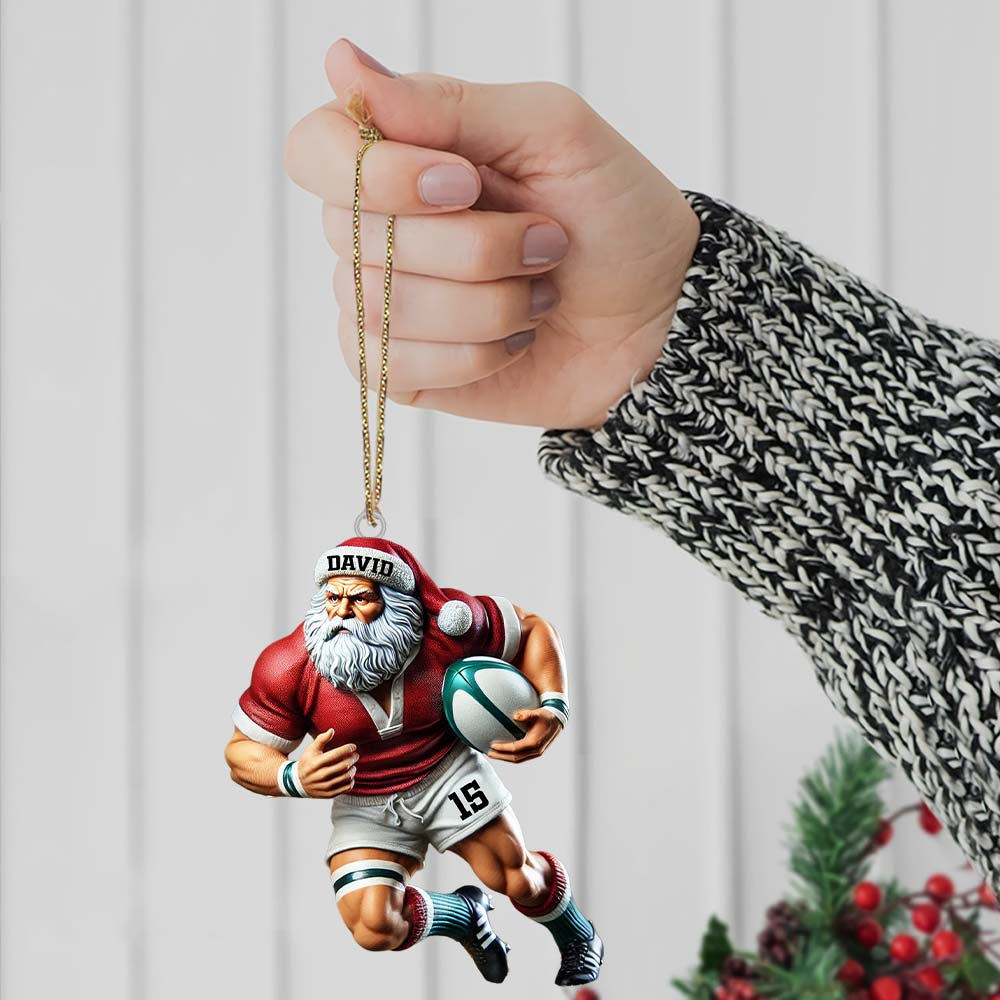 Custom Name Rugby Football Santa Ornament, Rugby Football Lover Christmas Gift
