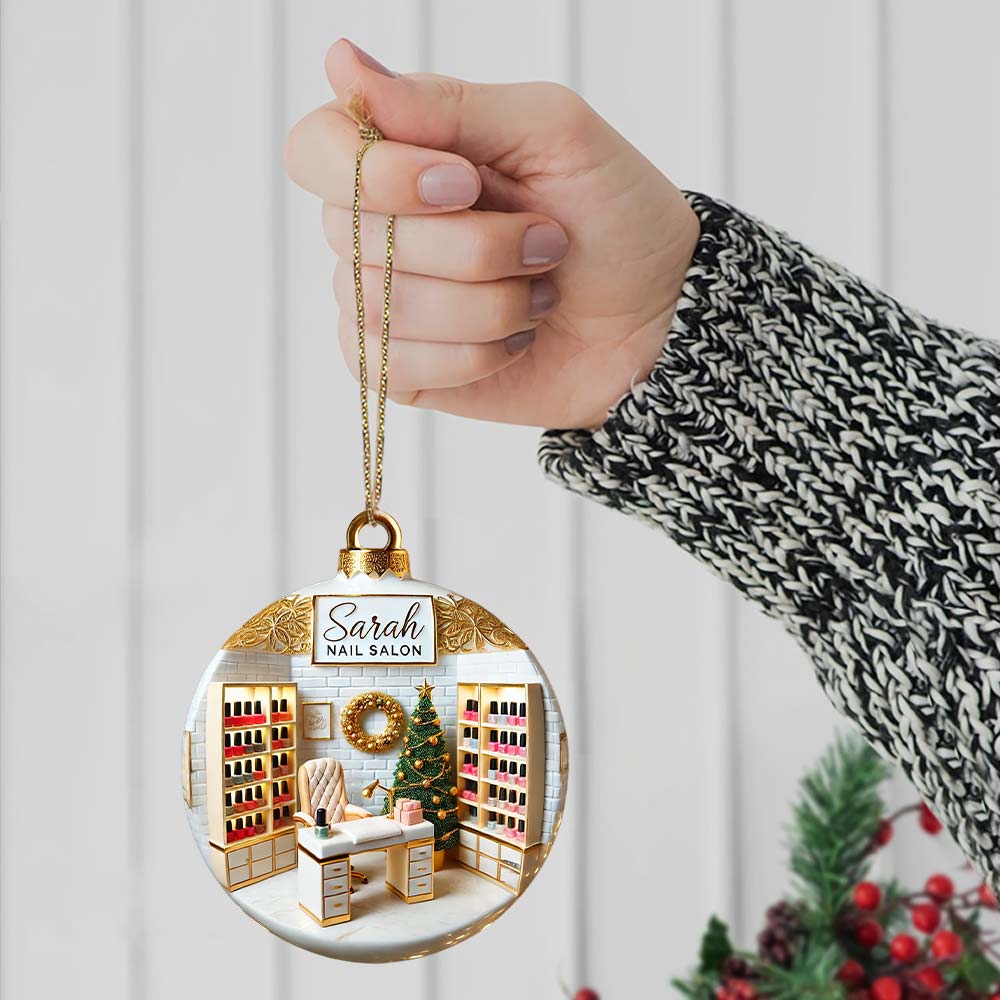 Custom Name Nail Salon Ornament, Nail Salon Christmas Decoration