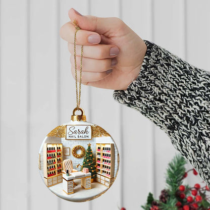 Custom Name Nail Salon Ornament, Nail Salon Christmas Decoration