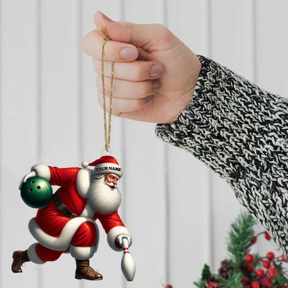 Custom Name Bowling Santa Ornament, Bowling Lover Christmas Gift