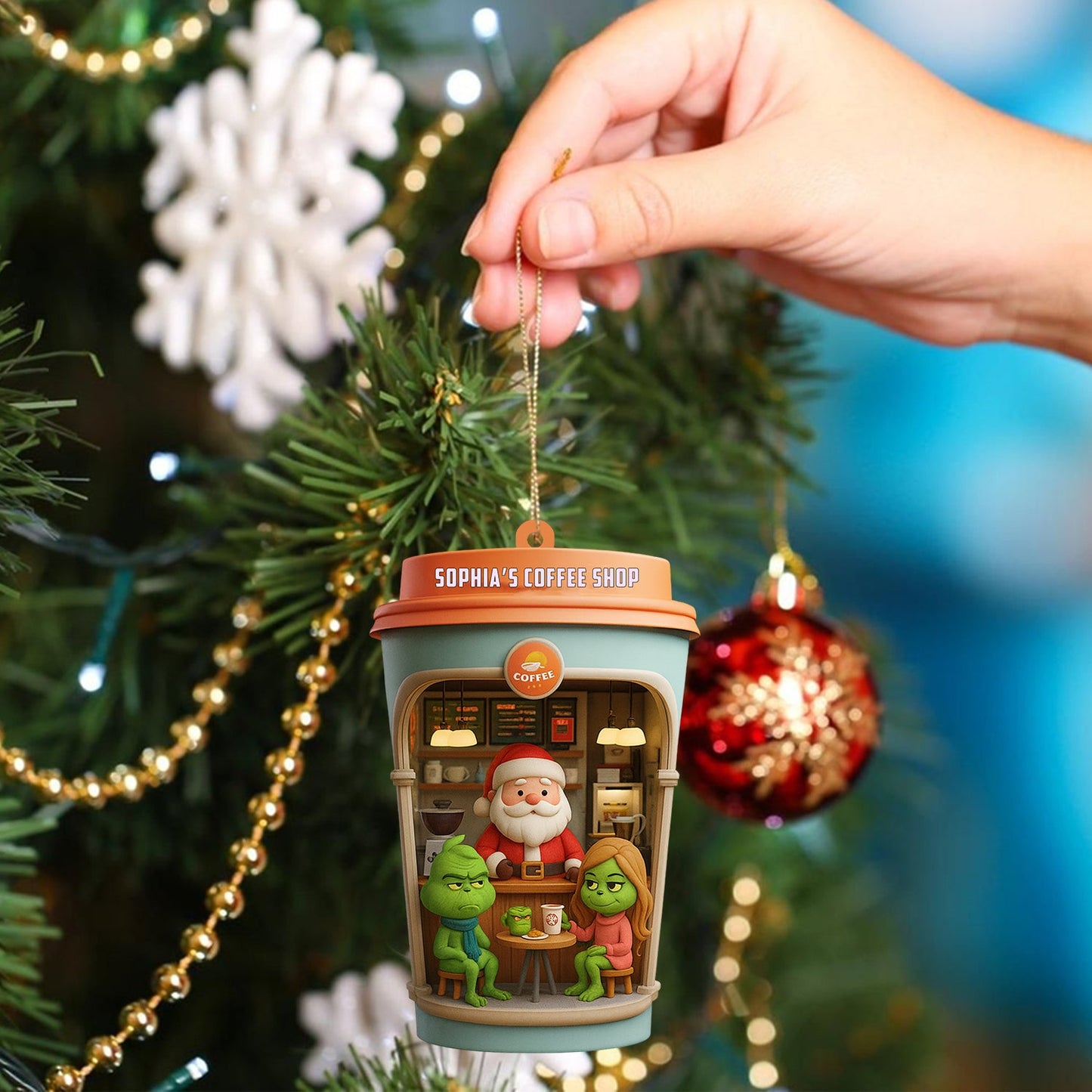 Christmas Coffee Shop, Home Decor, Christmas Ornament, Personalized Ornament