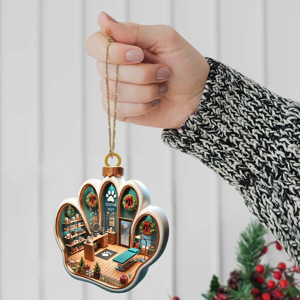 Custom Name Pet Grooming Shop Ornament, Christmas Gift for Pet Groomer