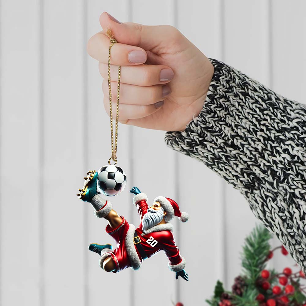 Custom Number Soccer Santa Ornament, Soccer Christmas Gift