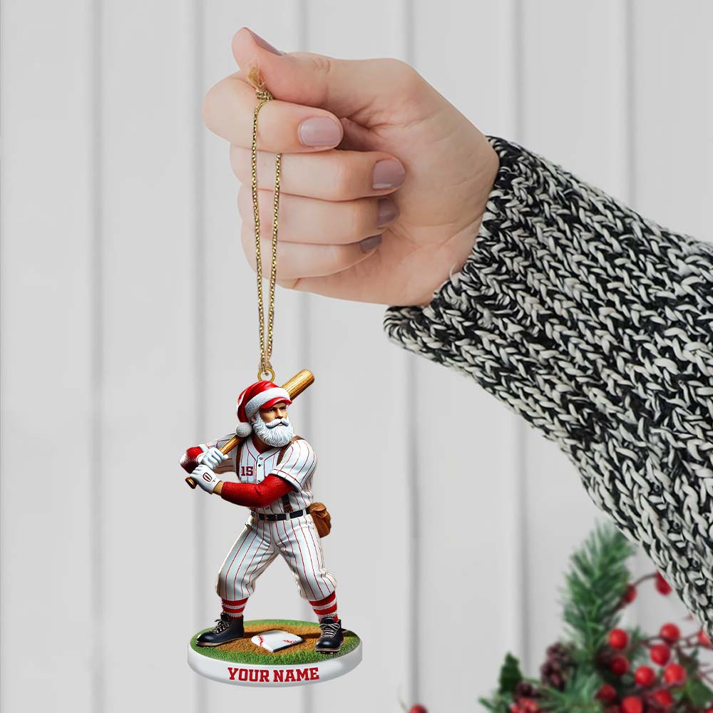 Custom Name and Number Baseball Ornament, Baseball Christmas Gift