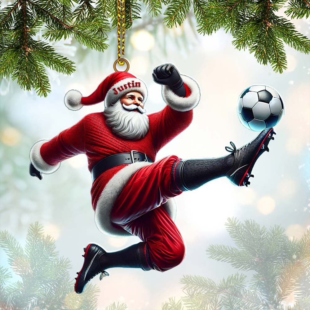 Custom Name Football Santa Ornament, Christmas Gift