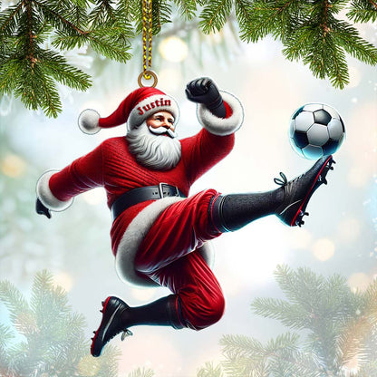 Custom Name Football Santa Ornament, Christmas Gift