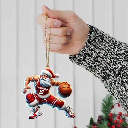 Custom Name Basketball Santa Ornament, Basketball Lover Christmas Gift