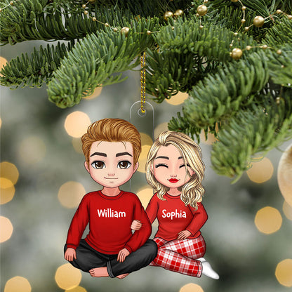 Christmas Couple - Custom Photo And Names, Personalized Acrylic Ornament - Gift For Christmas, Family Gift, Gift For Couple