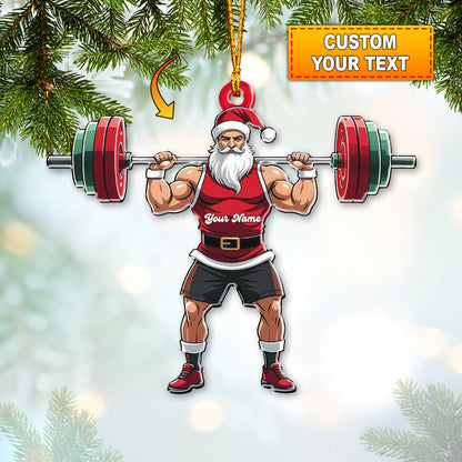 Weightlifting Santa, Home Decor, Christmas Ornament, Personalized Ornament