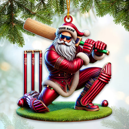 Custom Name Cricket Ball Santa Ornament, Cricket Ball Lover Christmas Gift