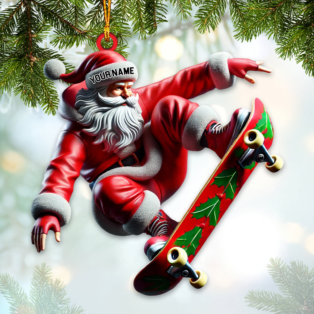 Custom Name Skating Santa Ornament, Skateboarding Ornament, Skating Lover Christmas Gift