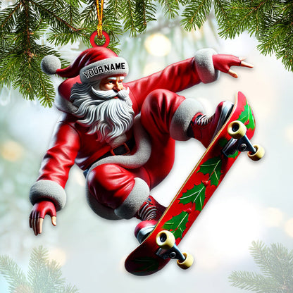 Custom Name Skating Santa Ornament, Skateboarding Ornament, Skating Lover Christmas Gift