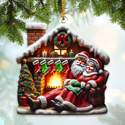 Custom Name Santa Couple and Kids Christmas Ornament, Family Christmas Gift