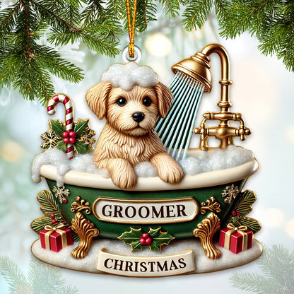 Custom Name Groomer Ornament, Christmas Decoration for Pet Shop